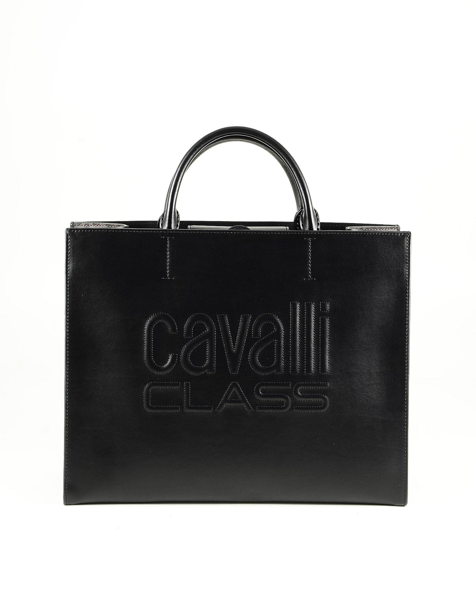 Black Eco-Leaher Signature Tote Bag Class Roberto Cavalli sur FORZIERI
