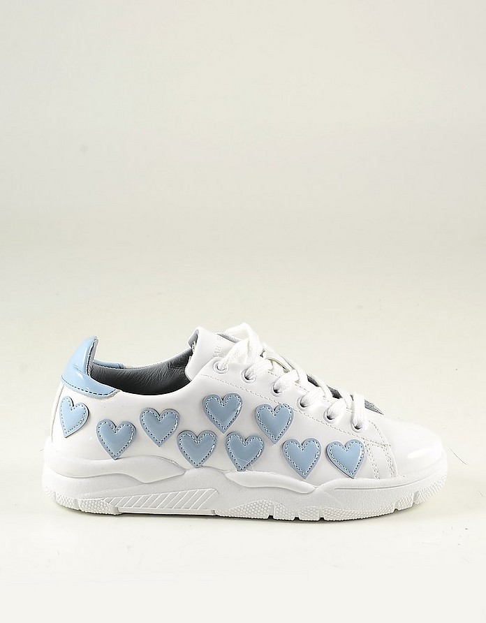 White with Light Blue Hearts Women's Sneakers - Chiara Ferragni