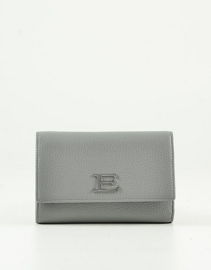 Pearl Gray Grainy Embossed Leather Women's Flap Wallet - Ermanno Scervino