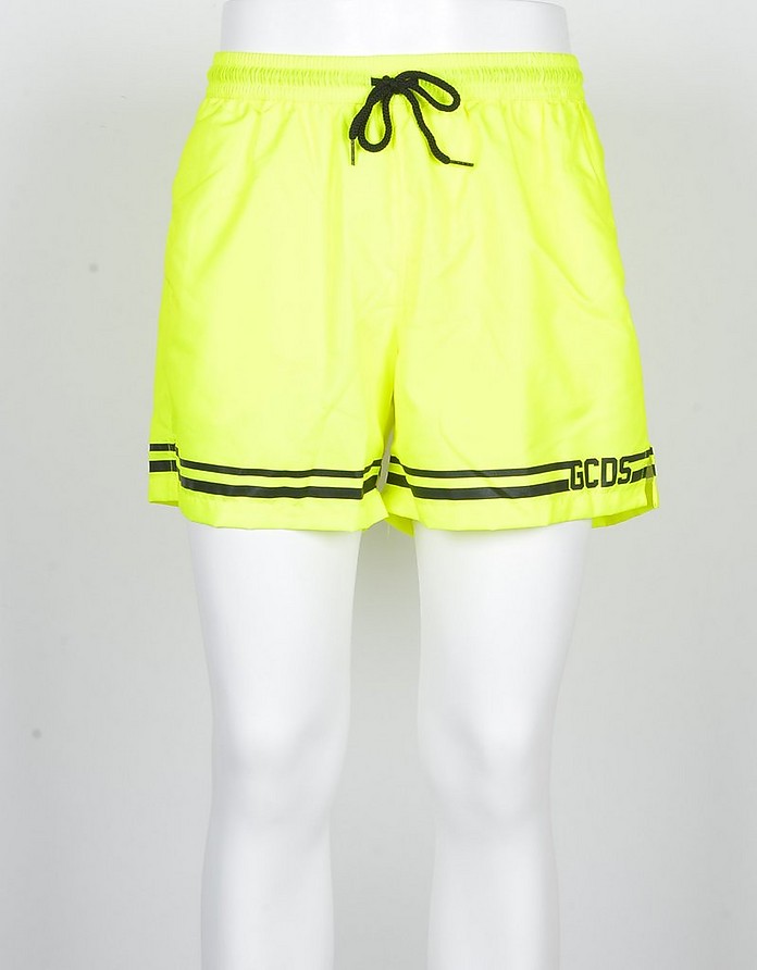 Men's Neon Yellow Swim Shorts - GCDS