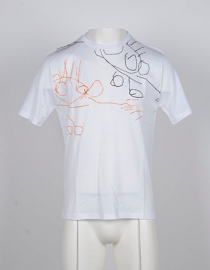 White Printed Cotton Men's T-Shirt - Gazzarrini