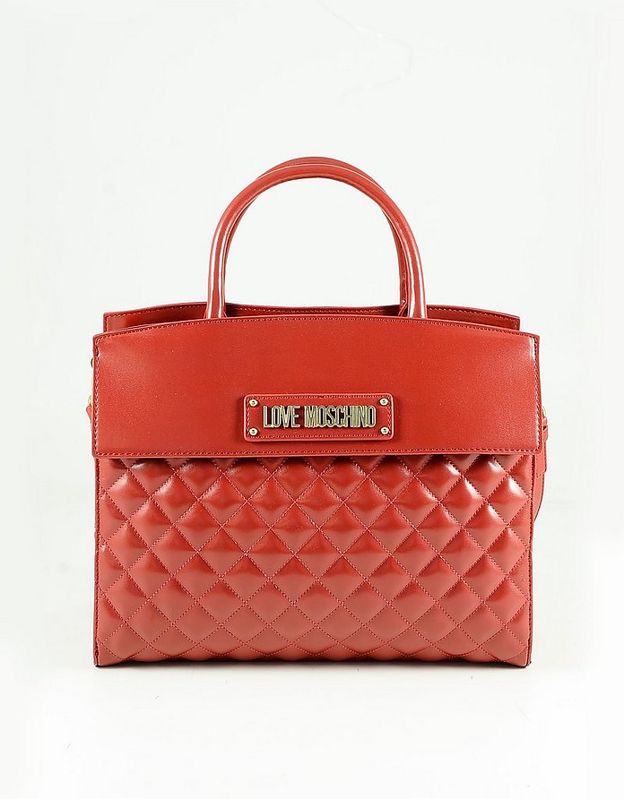 Red Quilted Eco Leather Tote Bag - Love Moschino