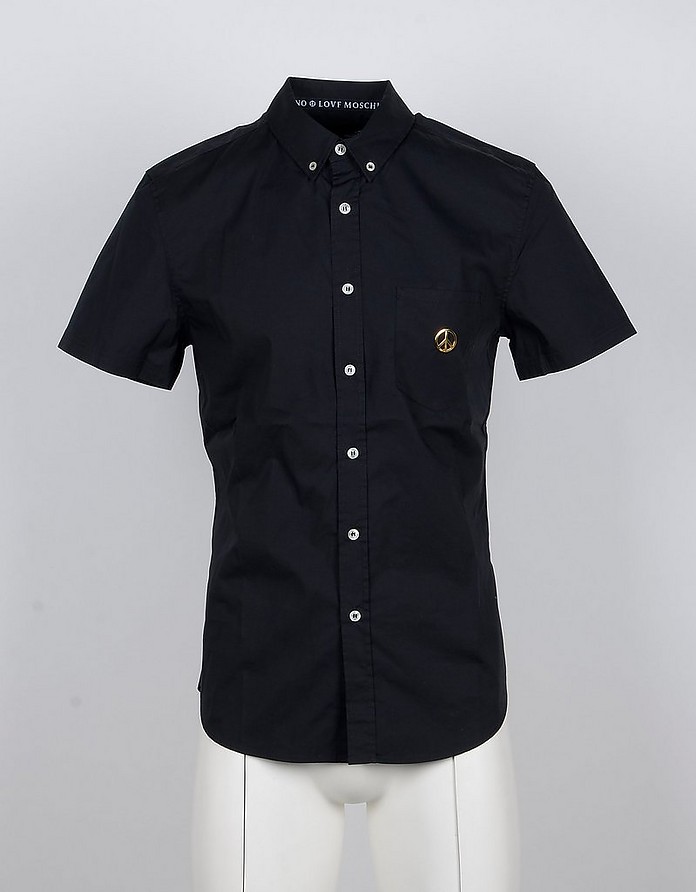 Black Cotton Men's Shirt w/Short Sleeve  - Love Moschino / u XL[m