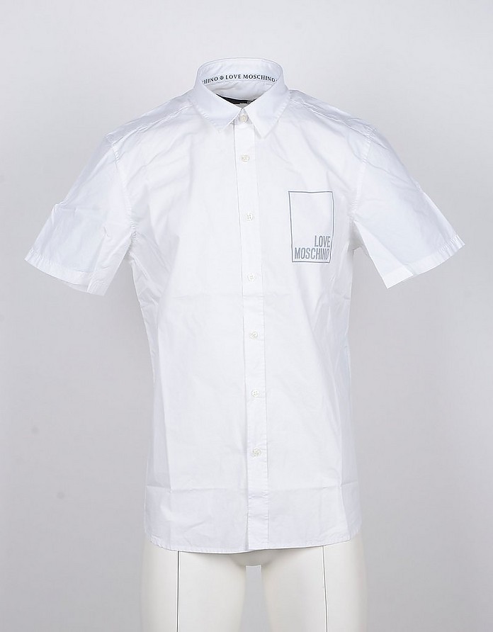 Short-Sleeved White Cotton Men's Shirt - Love Moschino