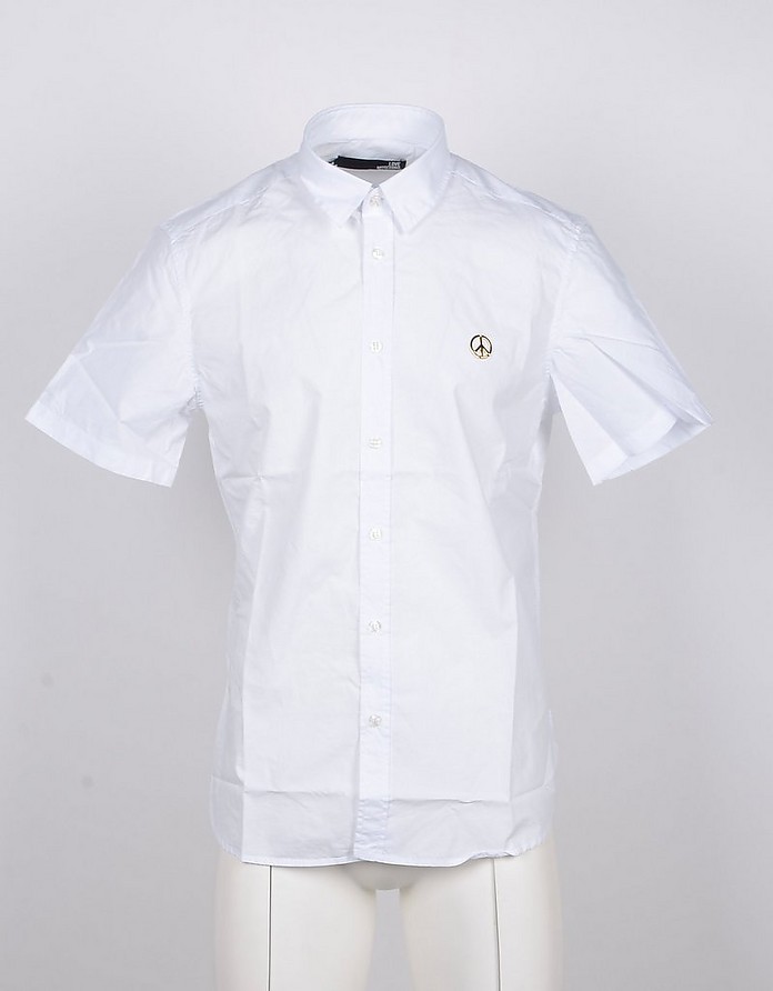 Short-Sleeved White Cotton Men's Shirt - Love Moschino