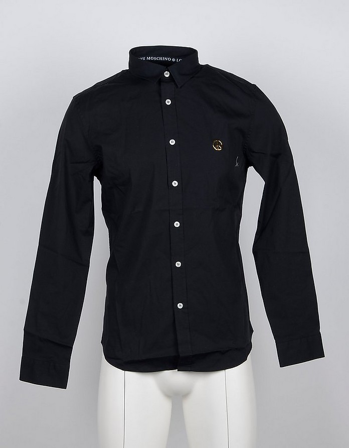 Black Cotton Men's Shirt w/Logo - Love Moschino