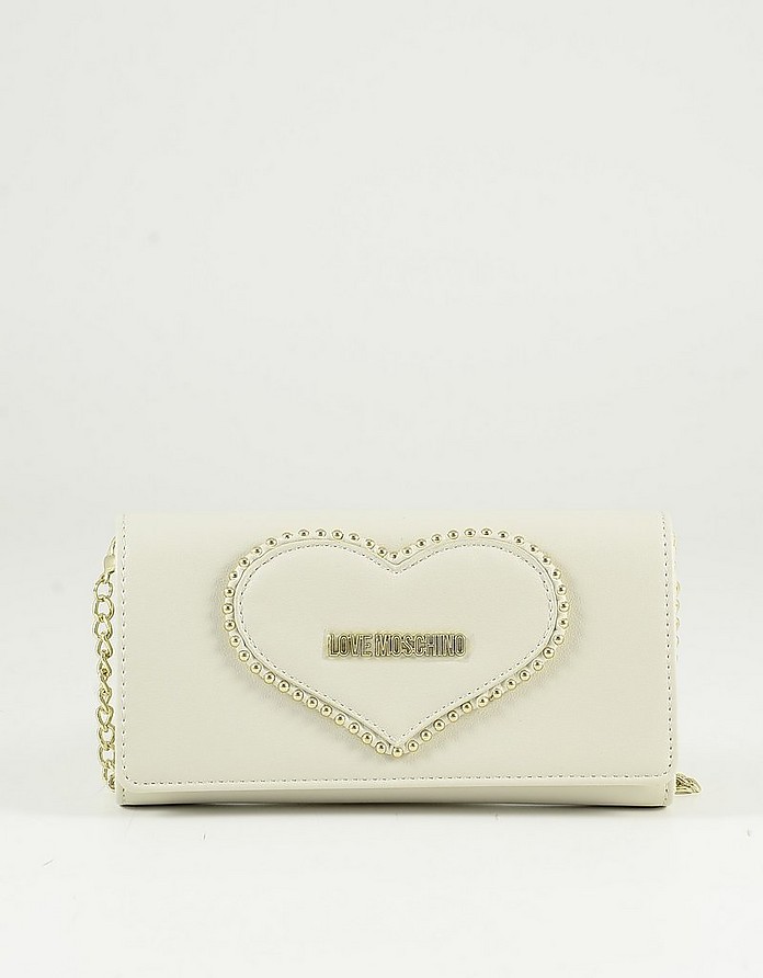Ivory Heart Eco-Leather Women's Wallet on a Chain - Love Moschino