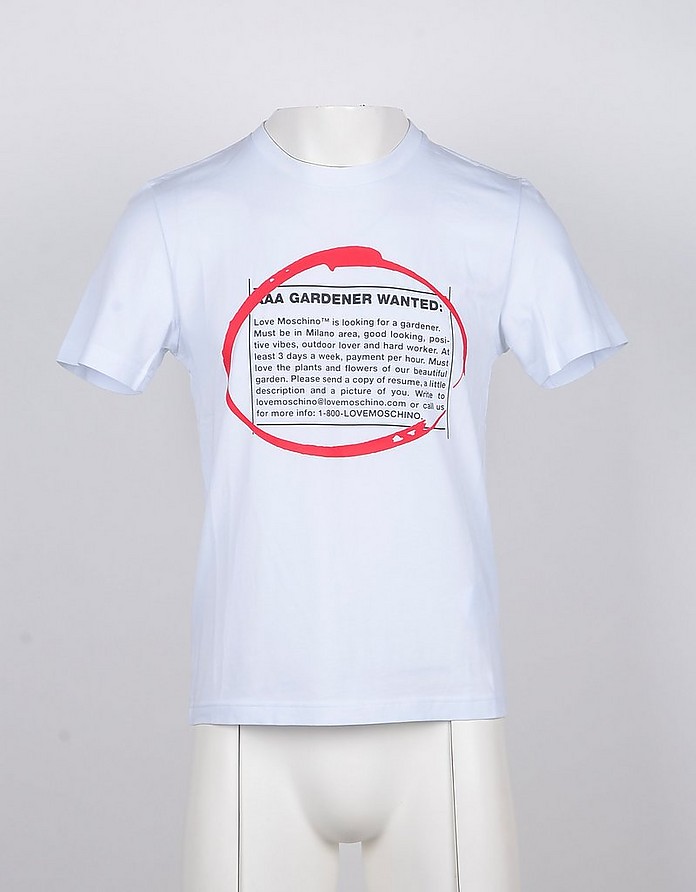 AAA Gardener Wanted White Printed Cotton Men's T-shirt - Love Moschino