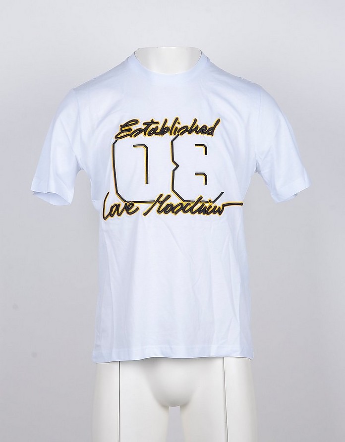 Established 08 Print White Cotton Men's T-shirt - Love Moschino / u XL[m