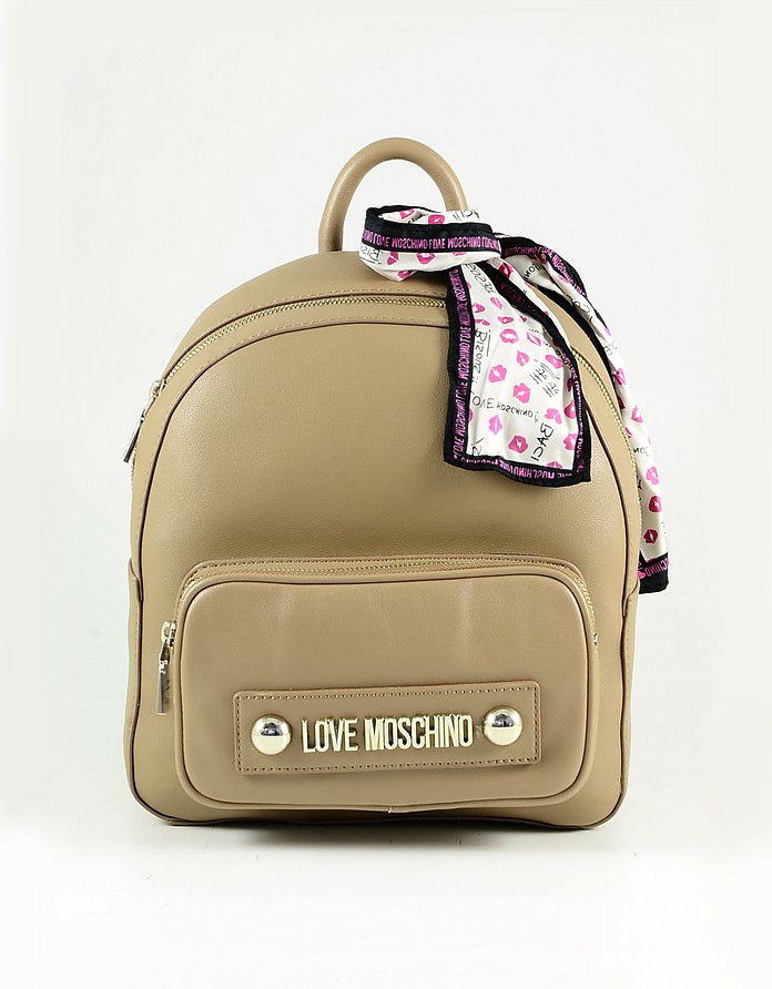 Camel Eco Leather Backpack w/Scarf - Love Moschino
