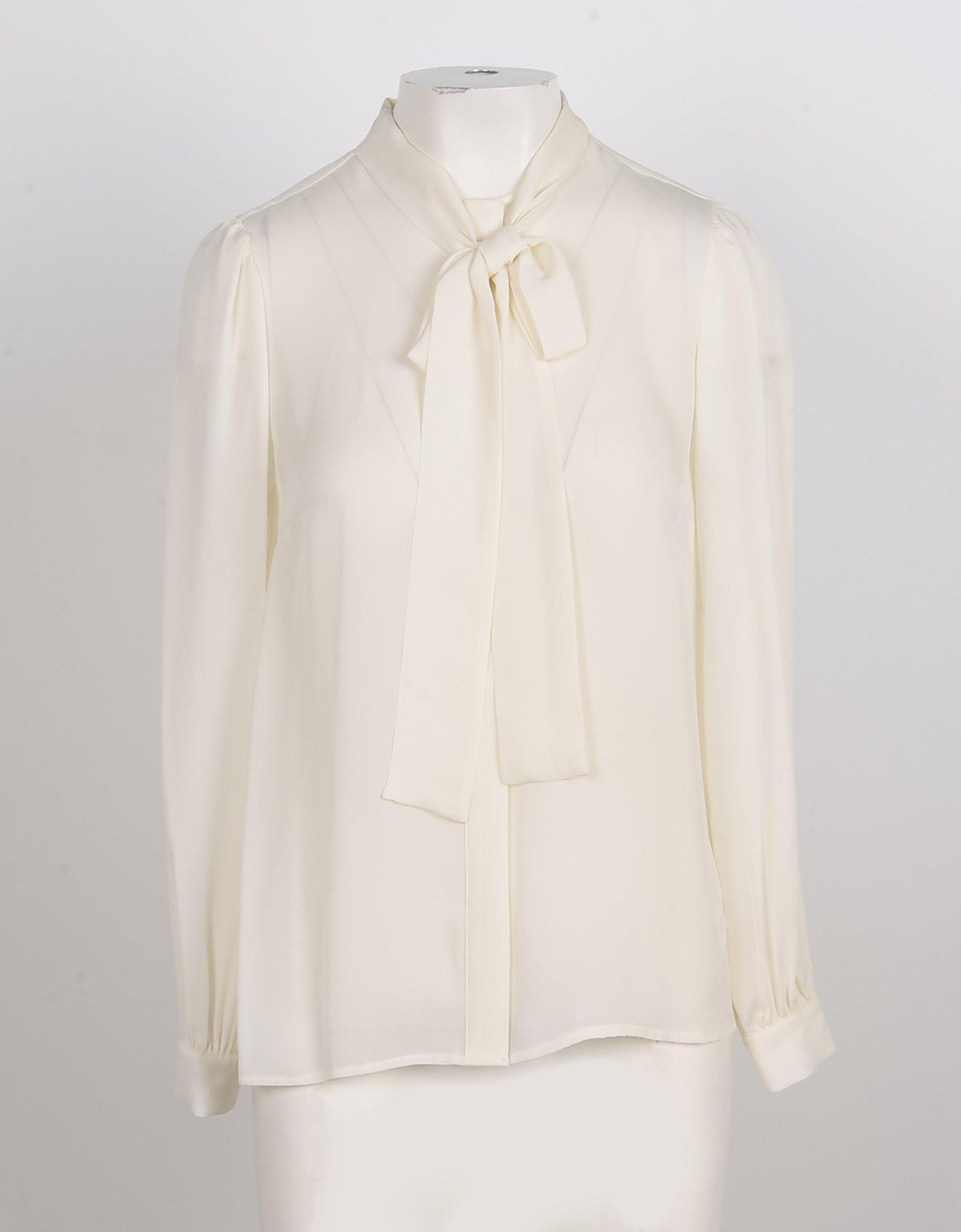 Michael Kors White Silk Women's Bow Shirt 38 IT at FORZIERI