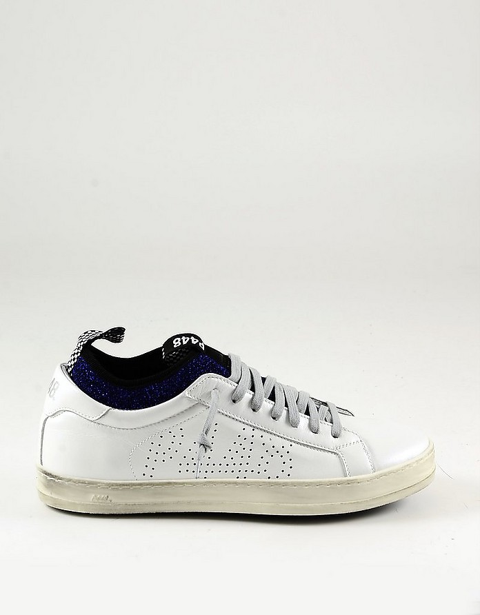 White&Blue Leather Women's Sneakers - P448