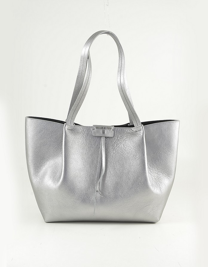 Silver Laminated Leather Tote Bag - Patrizia Pepe