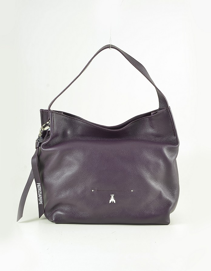 Purple Grainy Leather Shoulder Bag - Patrizia Pepe