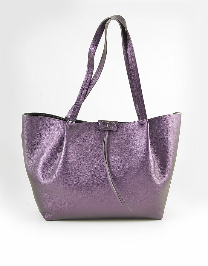 Metallic Purple leather Tote Bag - Patrizia Pepe