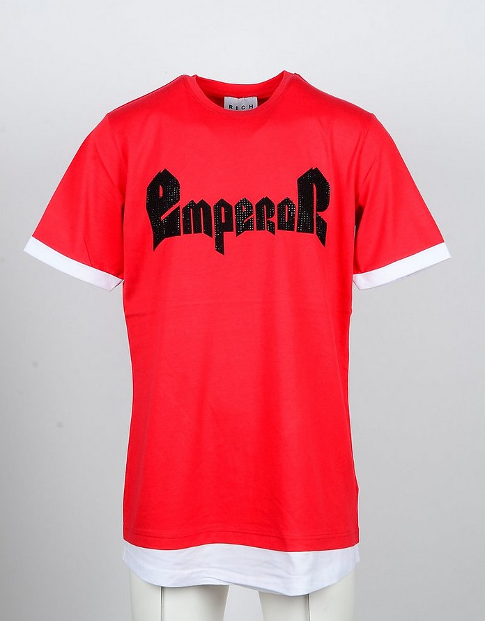 Emperor Contrasting Signature Red and White Cotton Men's T-shirt - John Richmond / Wb`h