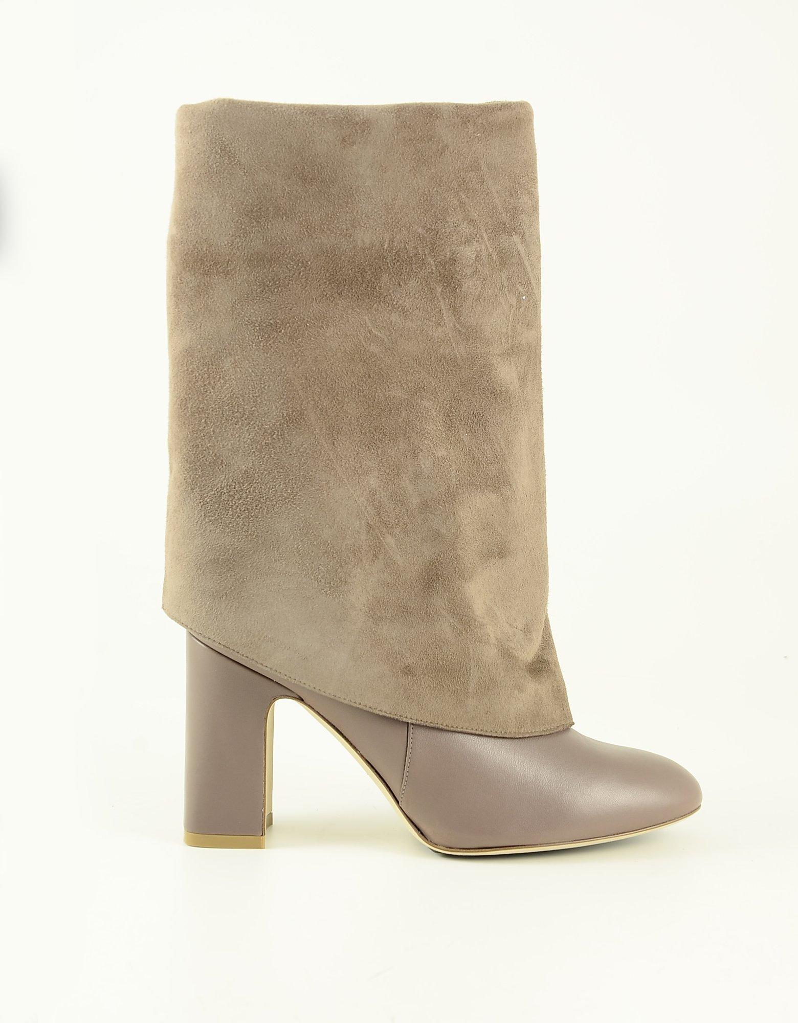 Stuart Weitzman Taupe Leather And Suede Foldover Womens Boots