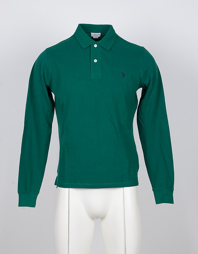 U.S. Polo Assn. Long-Sleeved Deep Green Cotton Men's Polo Shirt L at ...