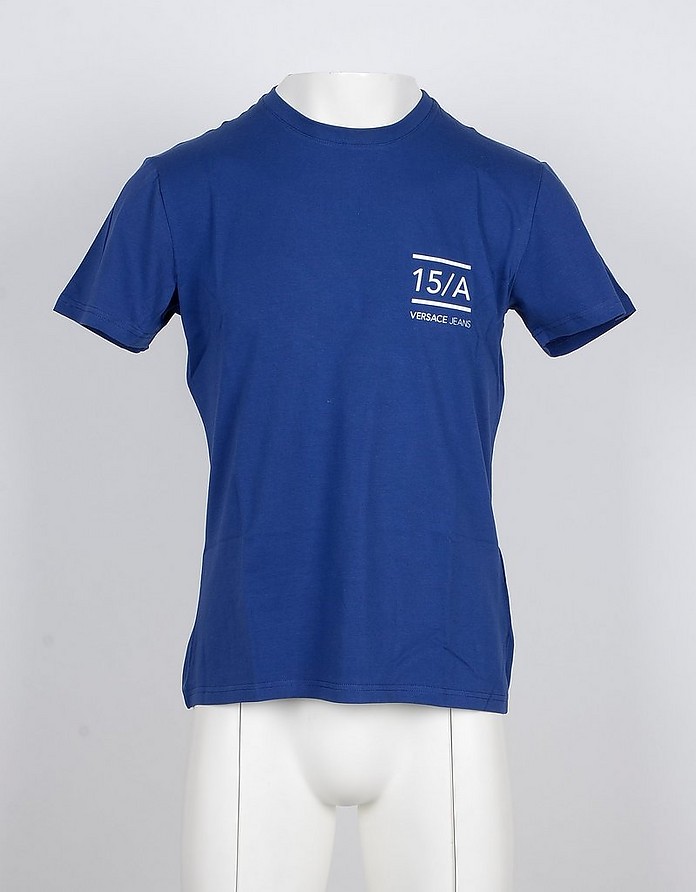 Blue Cotton w/White Signature Men's T-shirt - Versace Jeans
