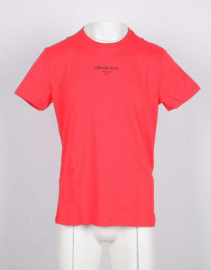 Red Cotton Men's T-shirt w/Signature Print - Versace Jeans