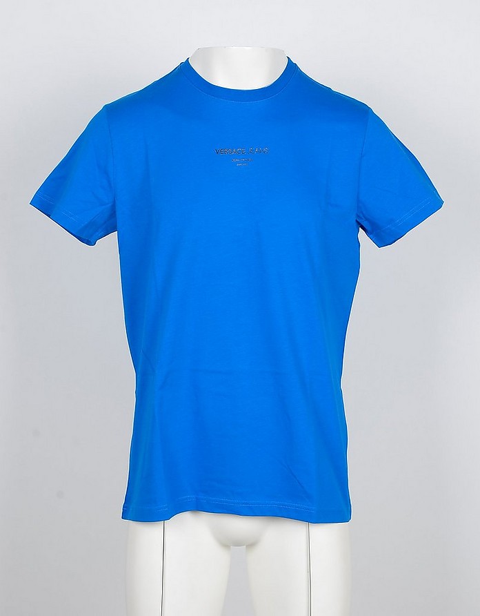 Bluette Cotton Men's T-shirt w/Signature Print - Versace Jeans