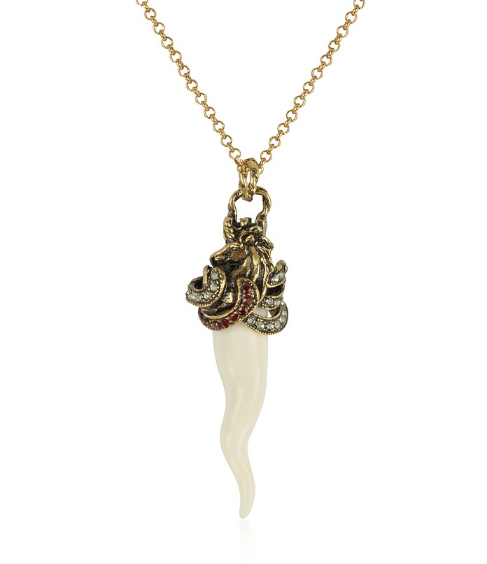 White Coral Horn Golden Brass Necklace w/Gemstone - Alcozer & J