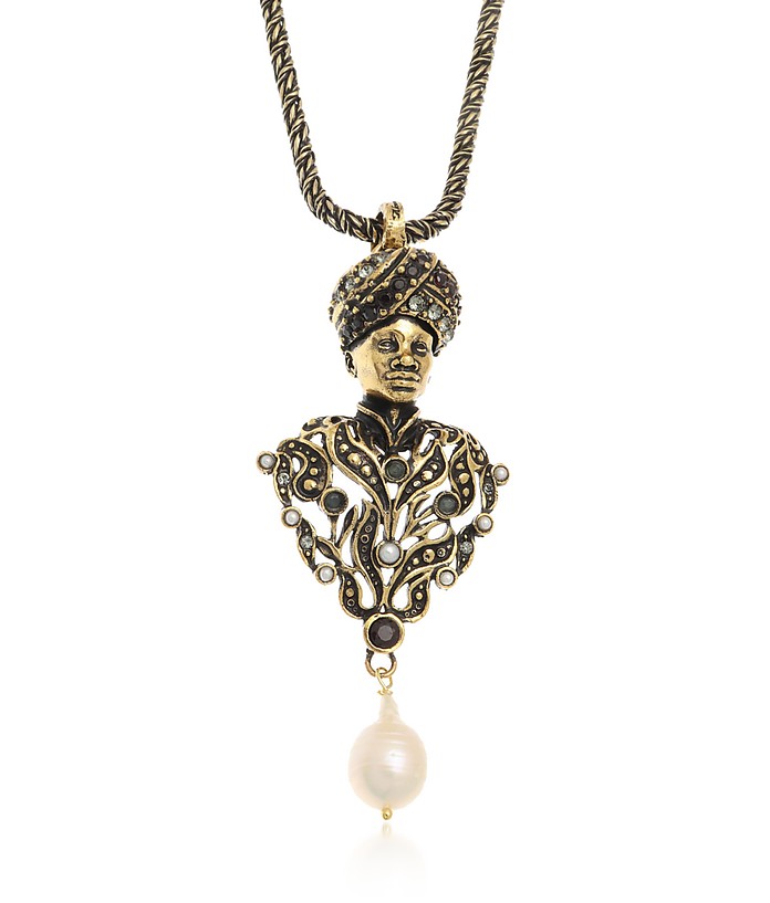 Golden Brass Moro Charms Necklace w/Pearls - Alcozer & J