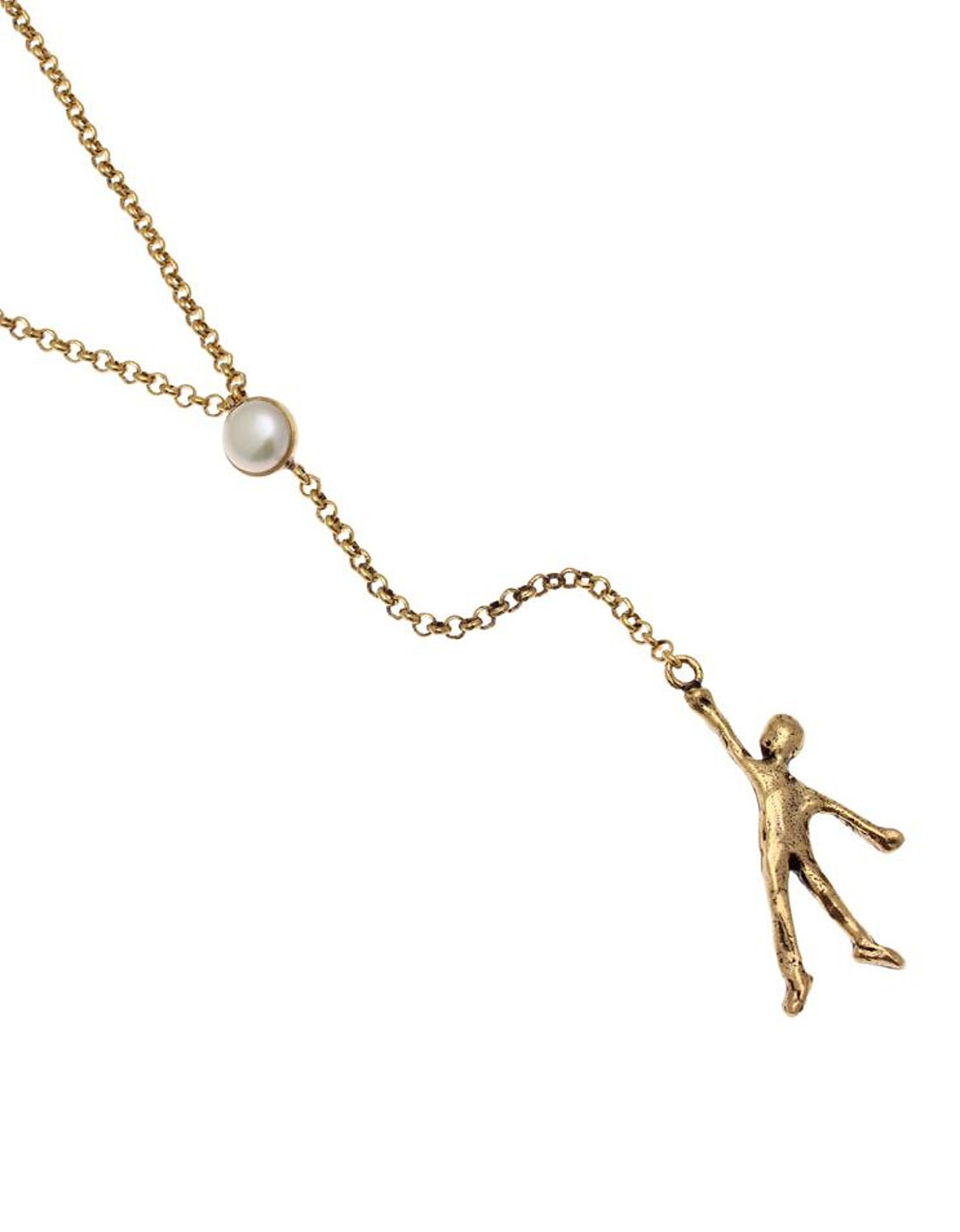 Alcozer & J Designer Necklaces Ballon Golden Brass Necklace W/glass Pearl In Doré