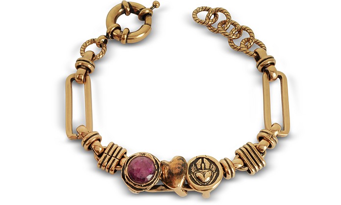 Golden Brass Bracelet w/Gemstone - Alcozer & J