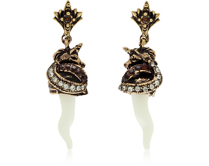 Golden Brass Earrings w/White Coral Horn - Alcozer & J