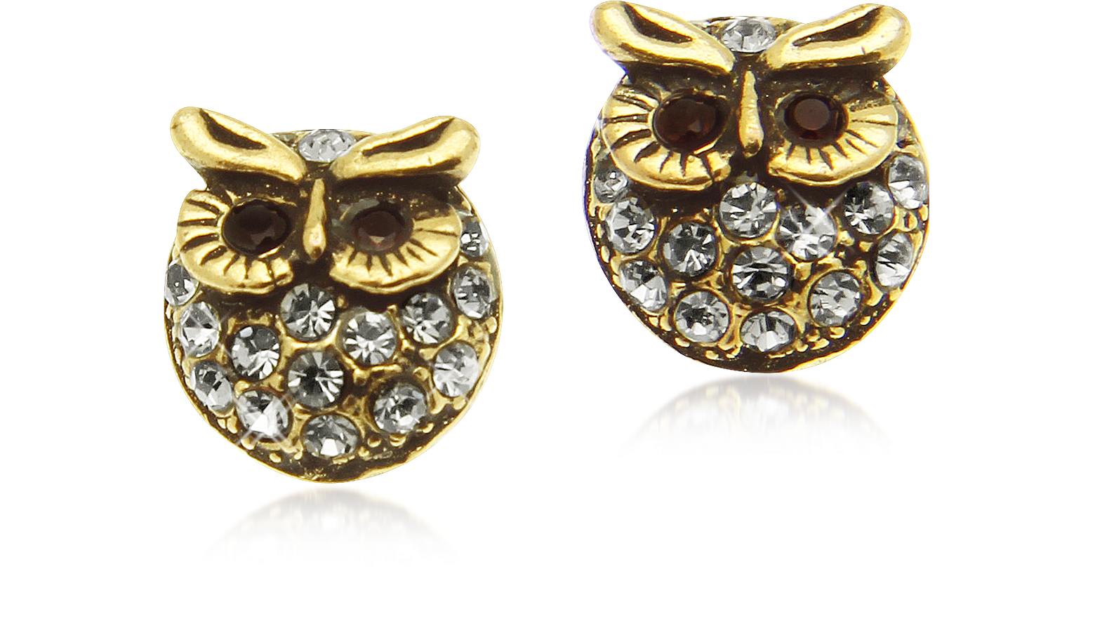 Alcozer & J Crystal Brass Owl Earrings at FORZIERI