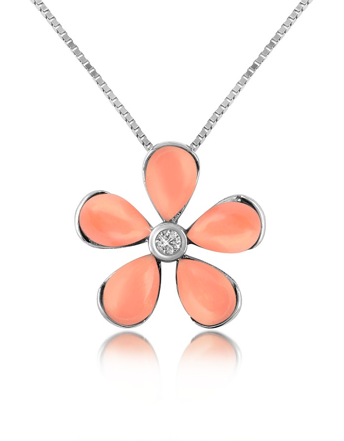 Diamond Gemstone Flower 18K Gold Pendant Necklace - Del Gatto