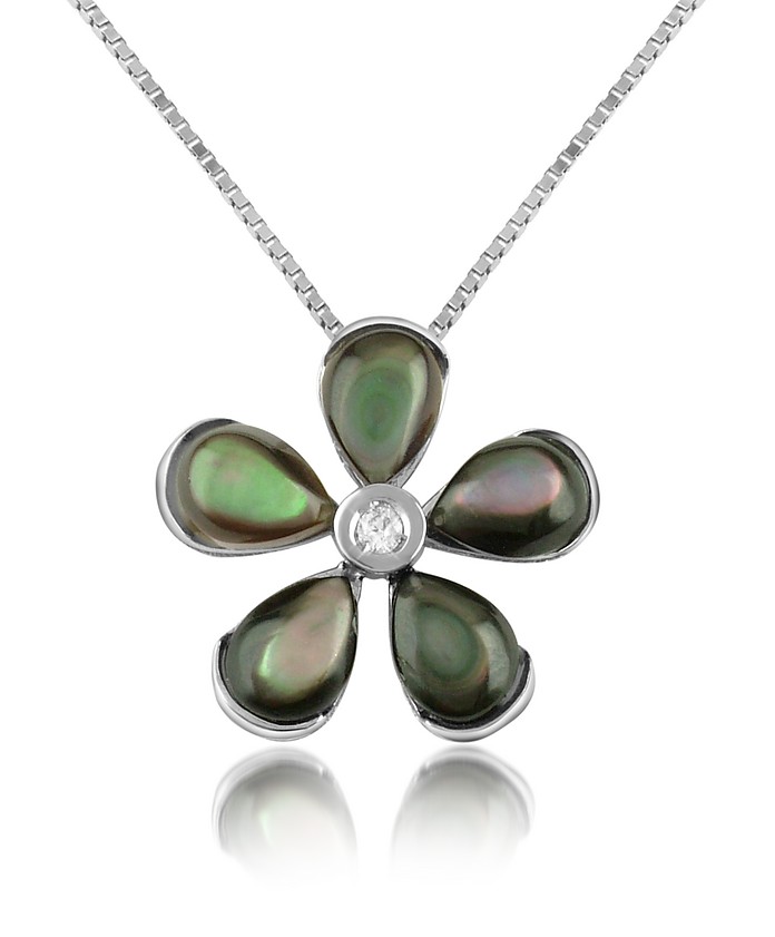 Diamond Gemstone Flower 18K Gold Pendant Necklace - Del Gatto