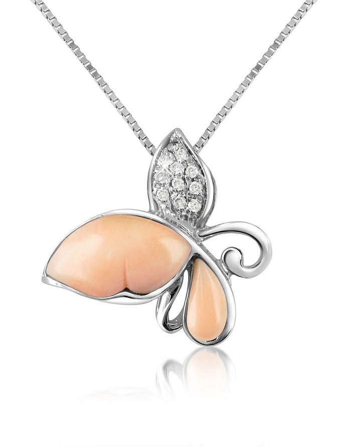 Diamond Gemstone Butterfly 18K Gold Pendant Necklace - Del Gatto