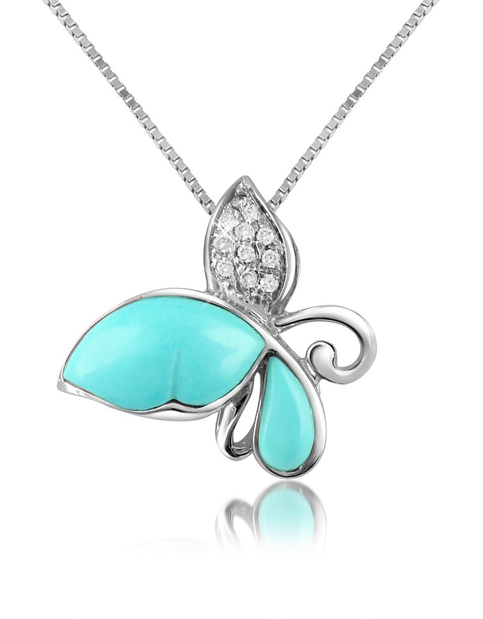 Diamond Gemstone Butterfly 18K Gold Pendant Necklace - Del Gatto