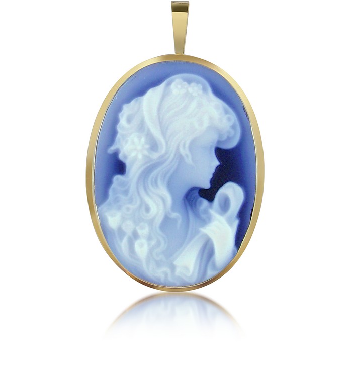 Woman with Flowers Agate Cameo Pendant/Pin - Del Gatto