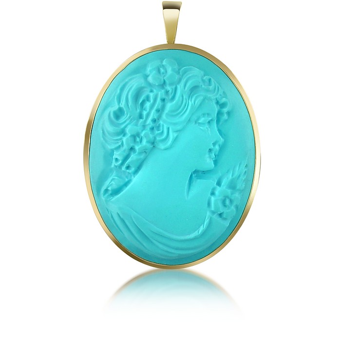 Woman Turquoise Paste Cameo Pendant/Pin - Del Gatto