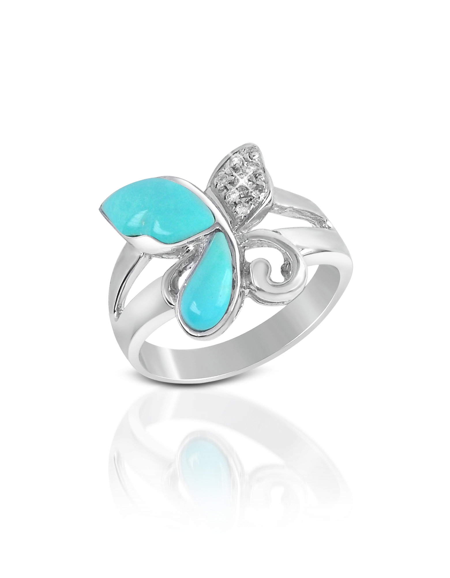 Del Gatto Designer Rings Diamond And Turquoise Butterfly 18k Gold Ring