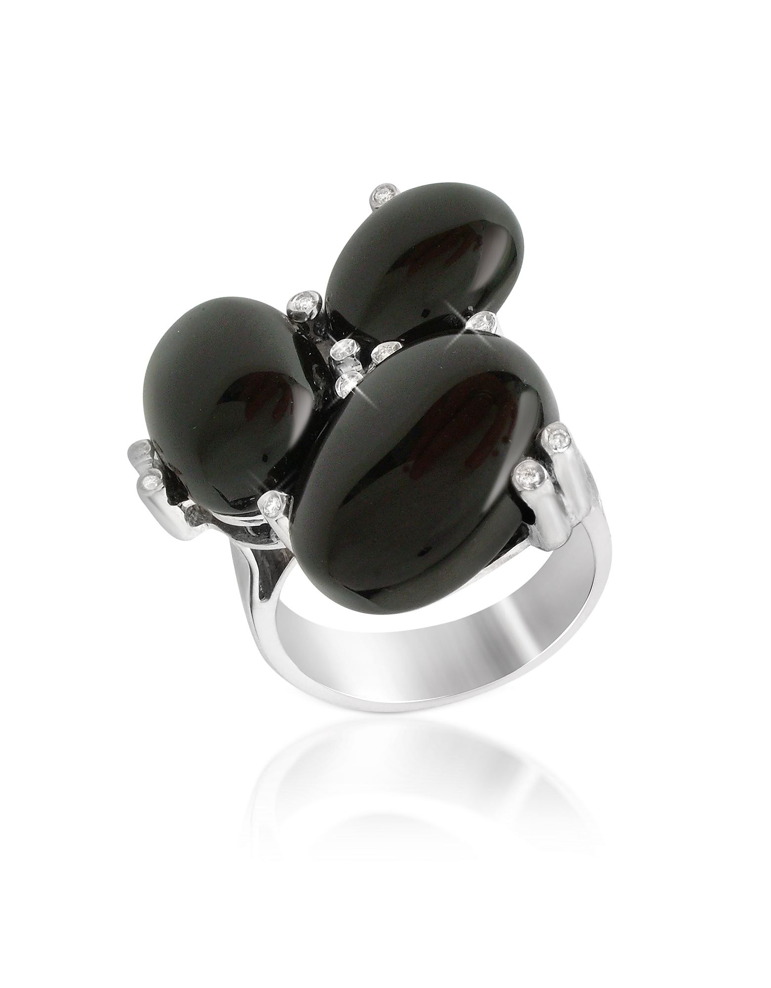 Del Gatto Designer Rings Diamond And Onyx Three-stone 18k Gold Ring