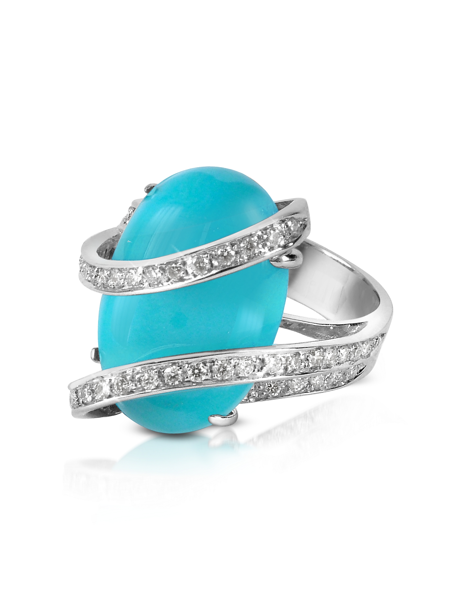 Del Gatto Designer Rings Turquoise Diamond Channel 18k Gold Ring