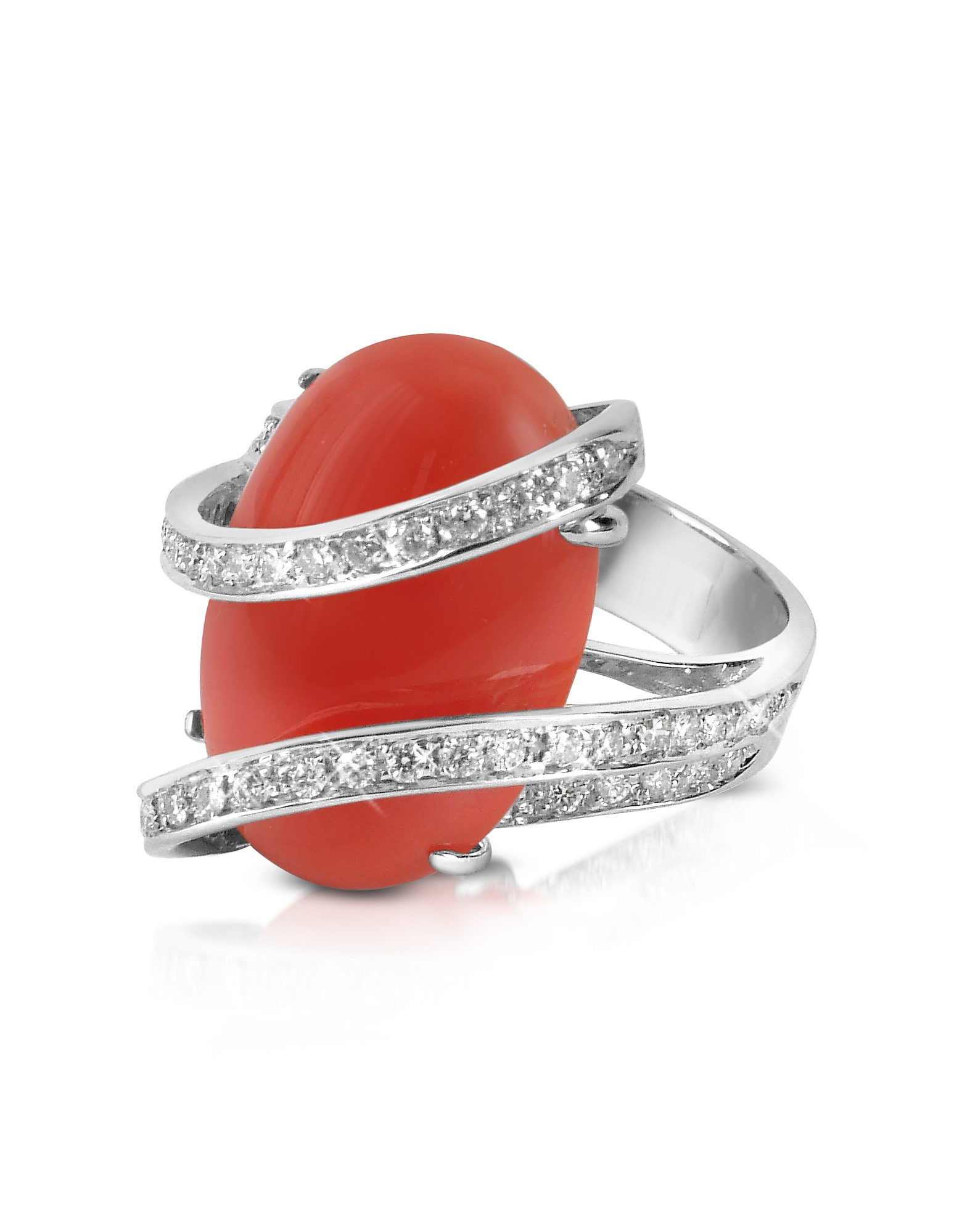 Del Gatto Designer Rings Red Coral Diamond Channel 18k Gold Ring