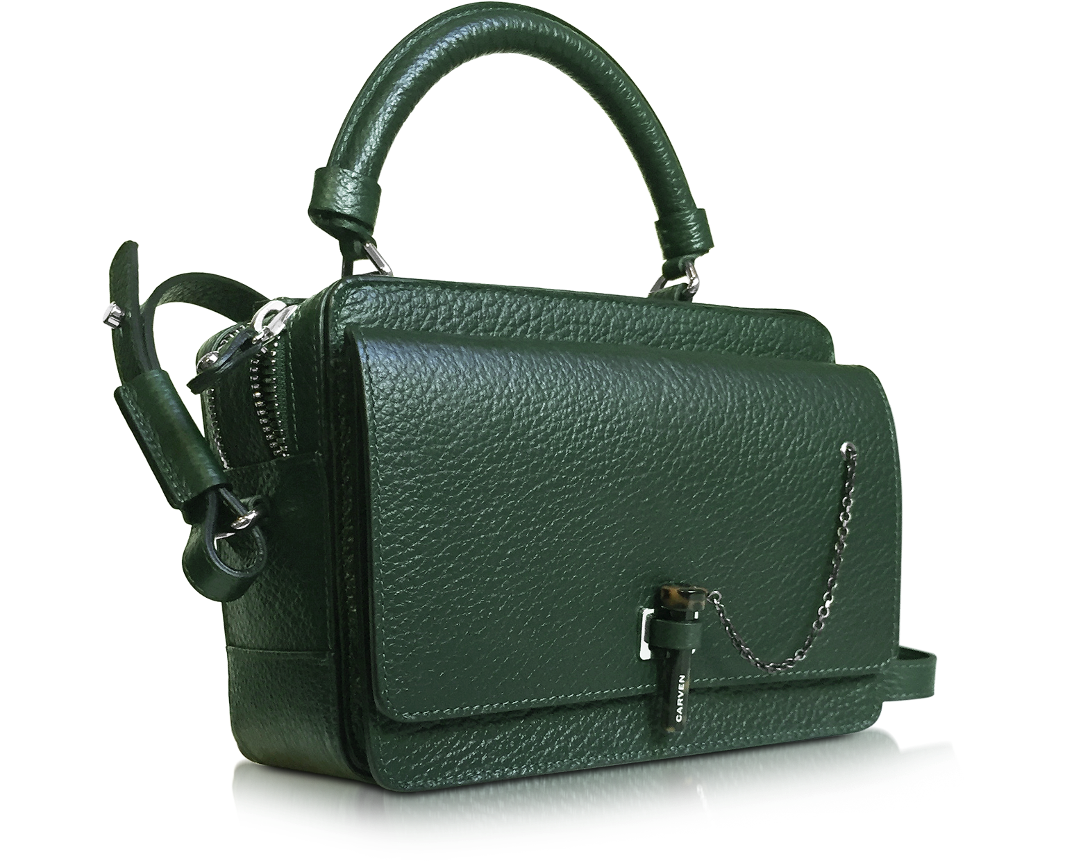 Carven Malher Petit Dark Green Leather Camera Bag at FORZIERI
