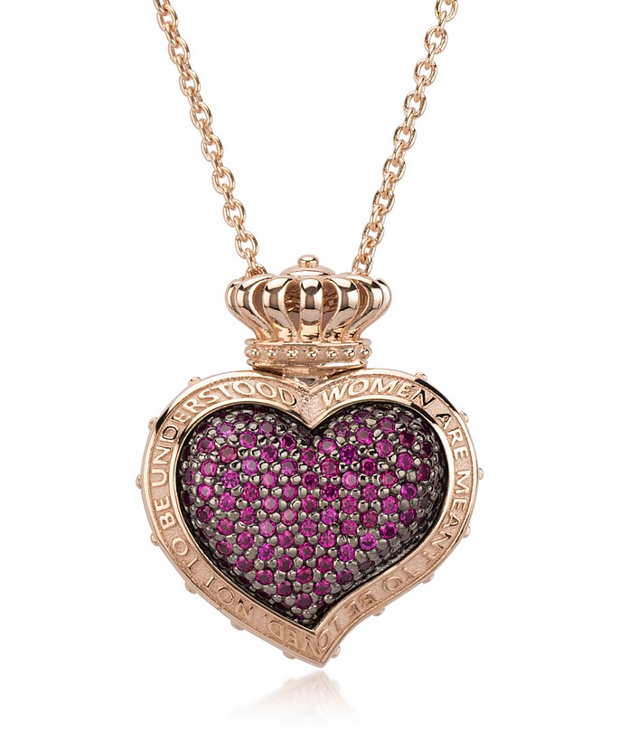 Sacred Heart - Ожерелье с Подвеской Сердцем из Розового Стерлингового Серебра и Кубиков Циркония - Azhar