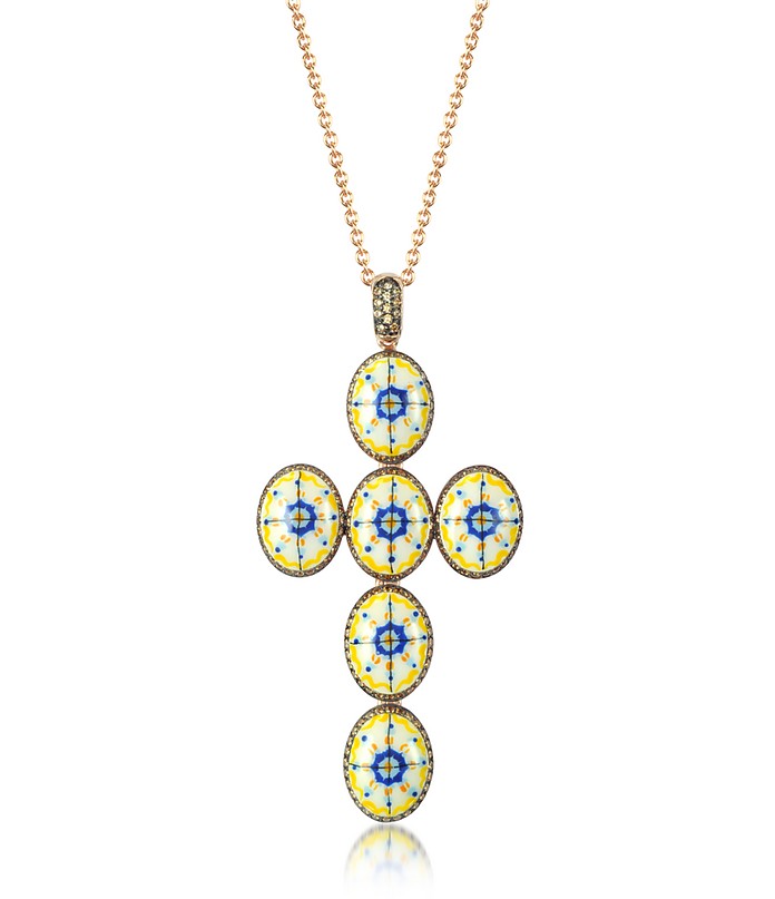 Capri Silver, Zircon and Enamel Cross Necklace - Azhar