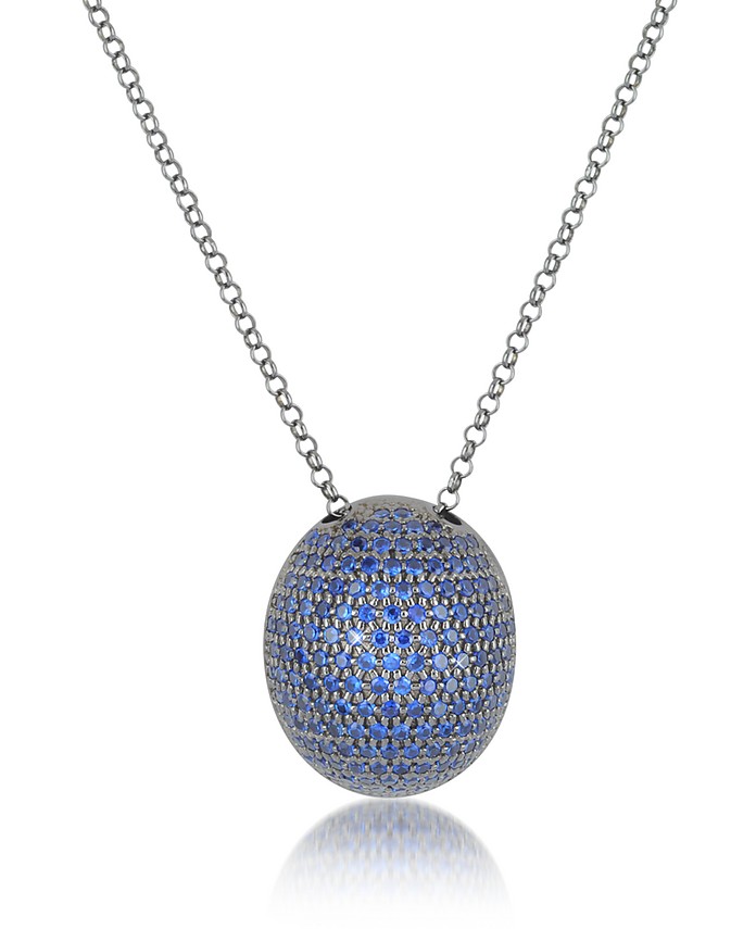Blue Cubic Zirconia Sterling Silver Pendant Necklace - Azhar