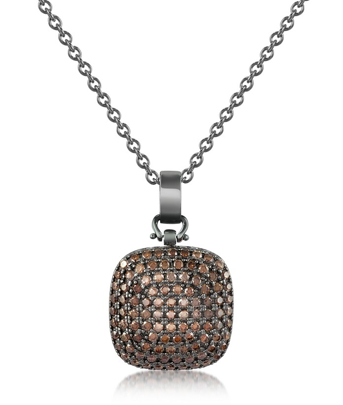 Cubic Zirconia and Sterling Silver Square Pendant Necklace - Azhar