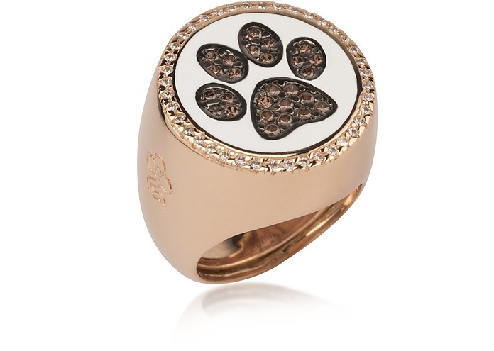Rose Sterling Silver Ring w/White Enamel and Cubic Zirconia - Azhar