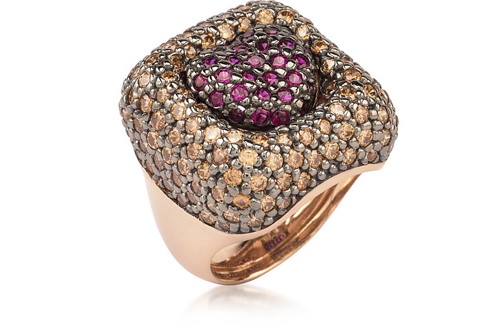 Rose Sterling Silver Squared Heart Ring w/Two-Tone Cubic Zirconia - Azhar