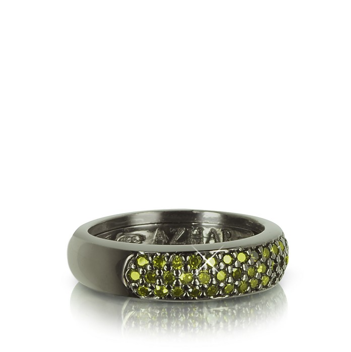 Olive Green Cubic Zirconia and Sterling Silver Ring - Azhar
