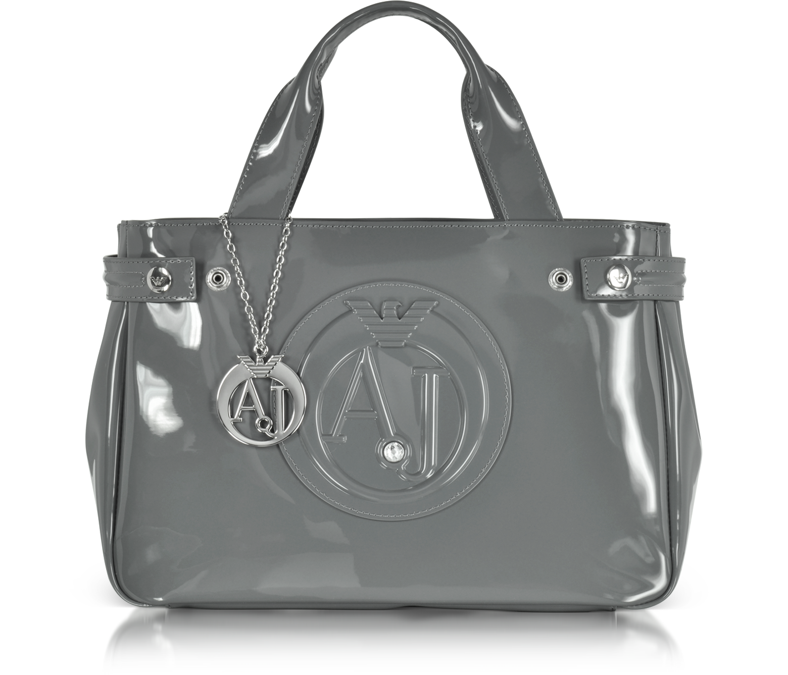 Gray Faux Patent Leather Tote Bag 